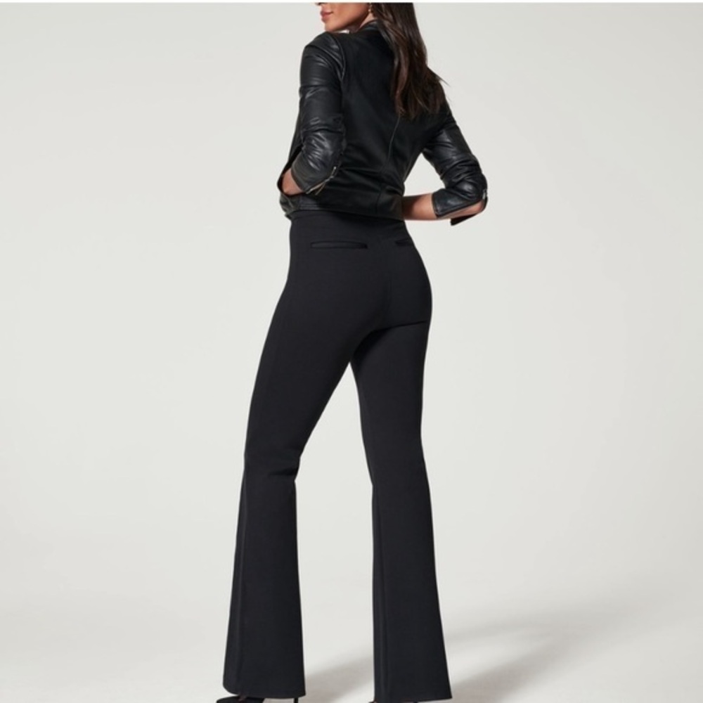 Spanx The Perfect Pants Hi Rise Flare Black Stretch Knit Pull On Career